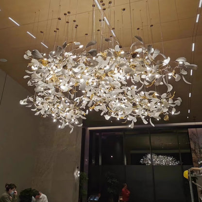 Gingko Leaves Ceramics Spiral Branch Chandelier