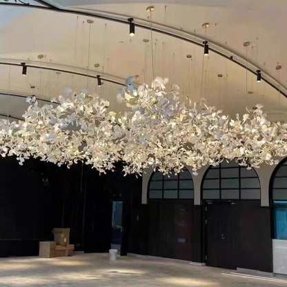 Gingko Leaves Ceramics Spiral Branch Chandelier