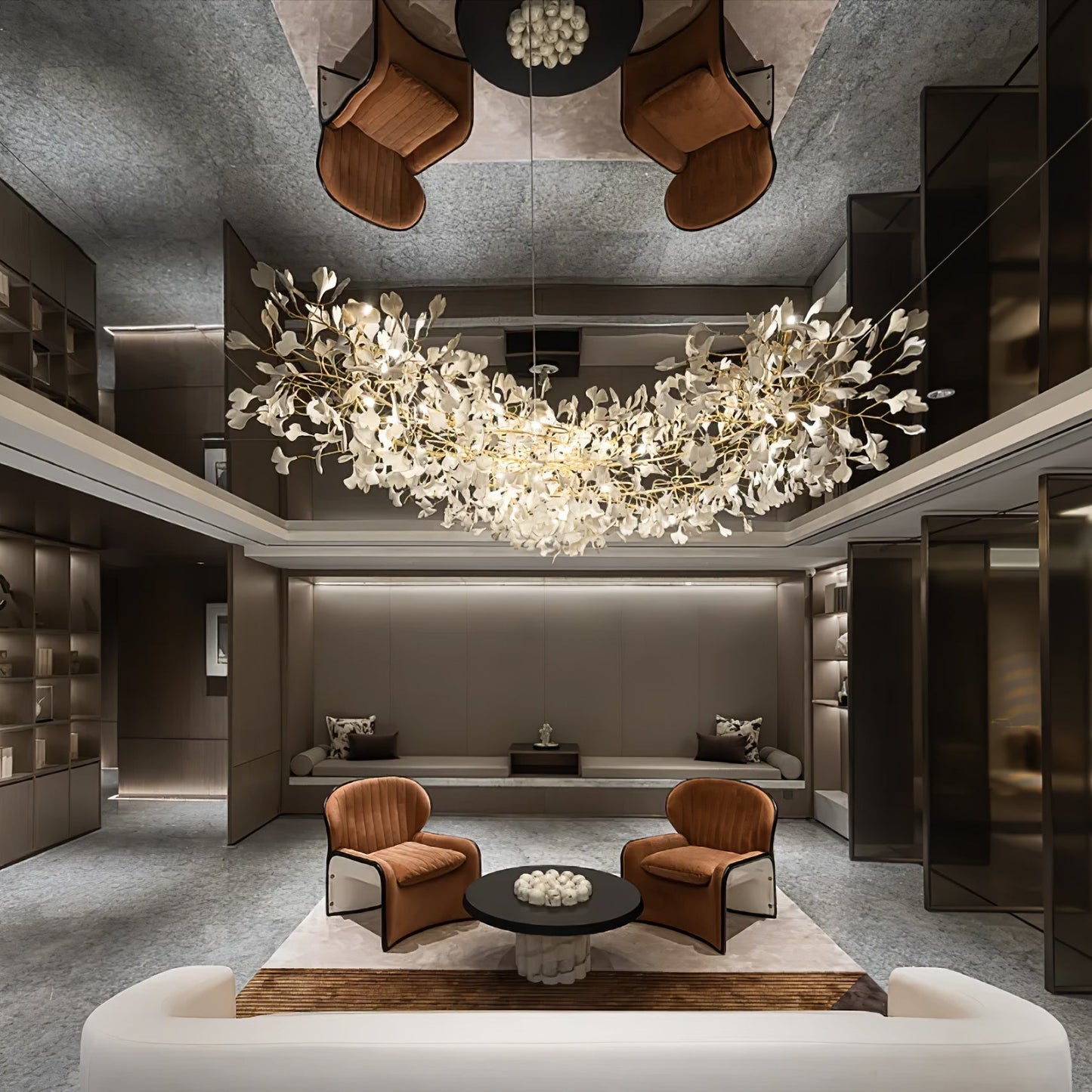 Gingko Leaves Ceramics Spiral Branch Chandelier