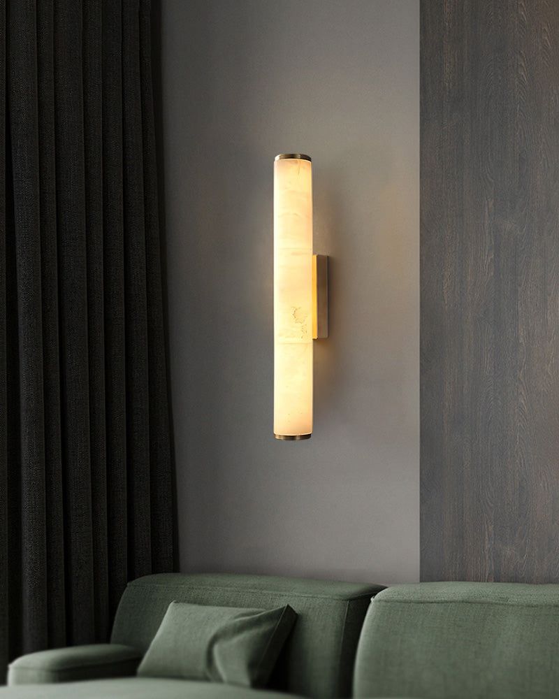 LED Copper Cylindrical Natural Marble Alabaster Wall Sconce Lamp