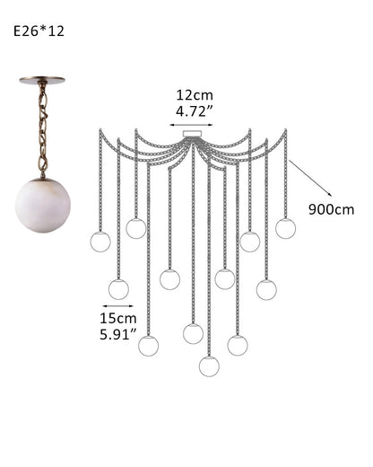 Alabaster Globe Swag Pendants Indoor Lighting with Brass/Black Chain in adjustable