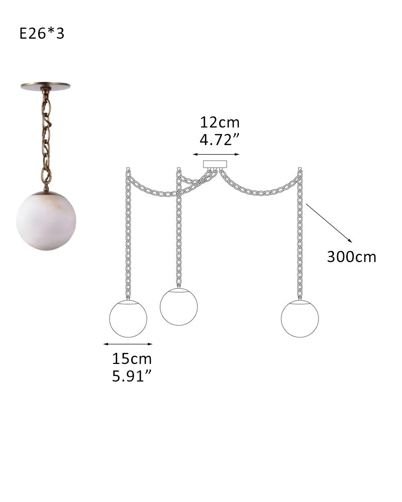 Alabaster Globe Swag Pendants Indoor Lighting with Brass/Black Chain in adjustable