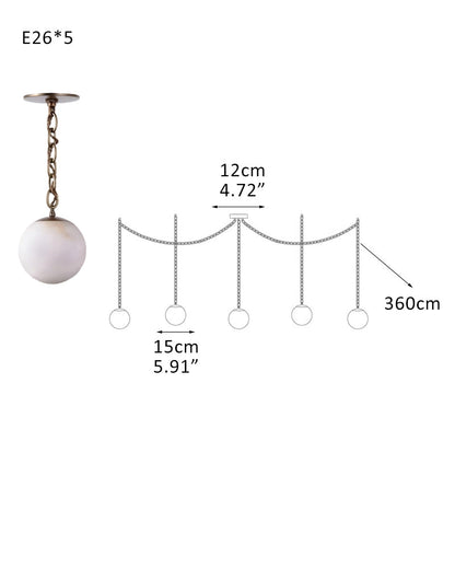 Alabaster Globe Swag Pendants Indoor Lighting with Brass/Black Chain in adjustable