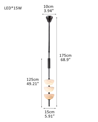 Alabaster Triple Half Spheres Vertical Suspension Lights Lacquered Burnished Brass/Bronze