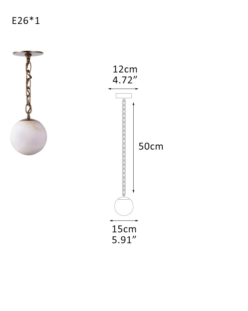Alabaster Globe Swag Pendants Indoor Lighting with Brass/Black Chain in adjustable