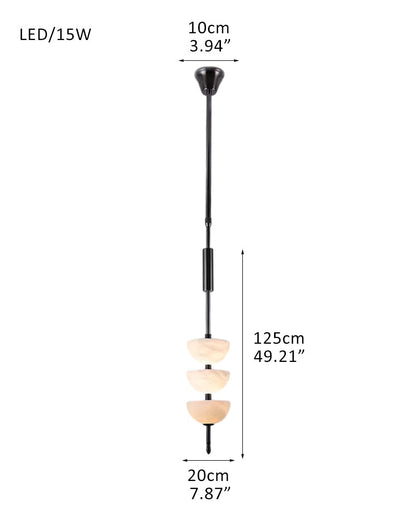 Alabaster Triple Half Spheres Vertical Suspension Lights Lacquered Burnished Brass/Bronze
