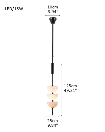 Alabaster Triple Half Spheres Vertical Suspension Lights Lacquered Burnished Brass/Bronze
