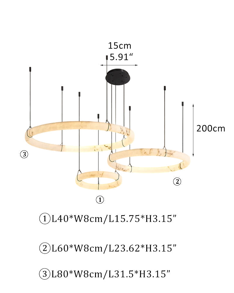 Black Metal Modern Round Ring Alabaster Pendant Light, Width 3.15"