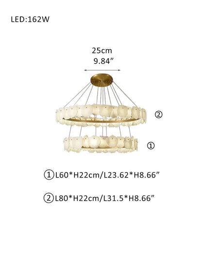 3-tiered stairwell chandeliers | irregular alabaster plate in disk ceiling with long cord