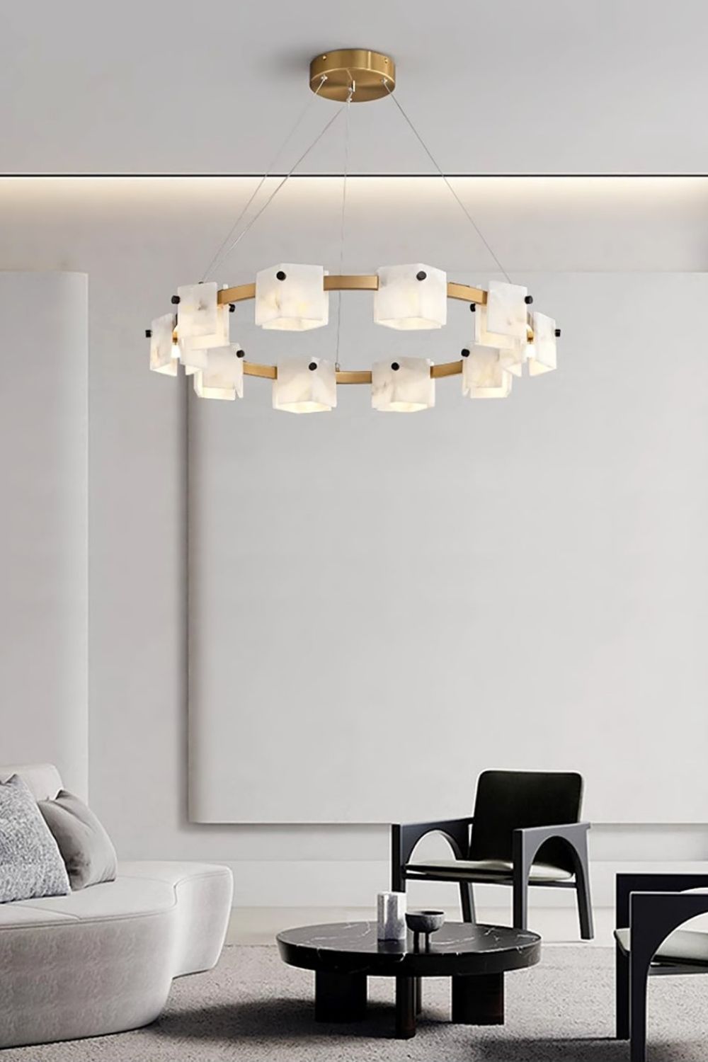 Diamond Shaped Alabaster Ring Chandelier - view 7 | morylighting