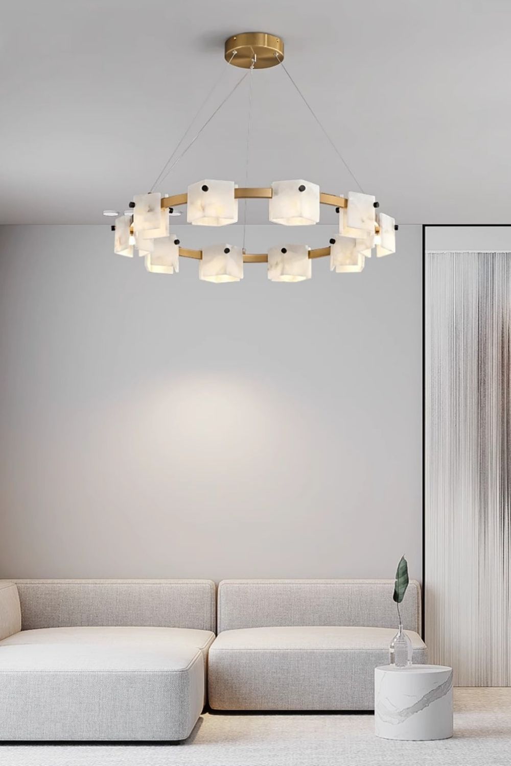 Diamond Shaped Alabaster Ring Chandelier - view 9 | morylighting