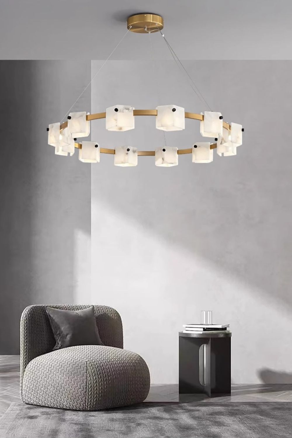 Diamond Shaped Alabaster Ring Chandelier - view 2 | morylighting