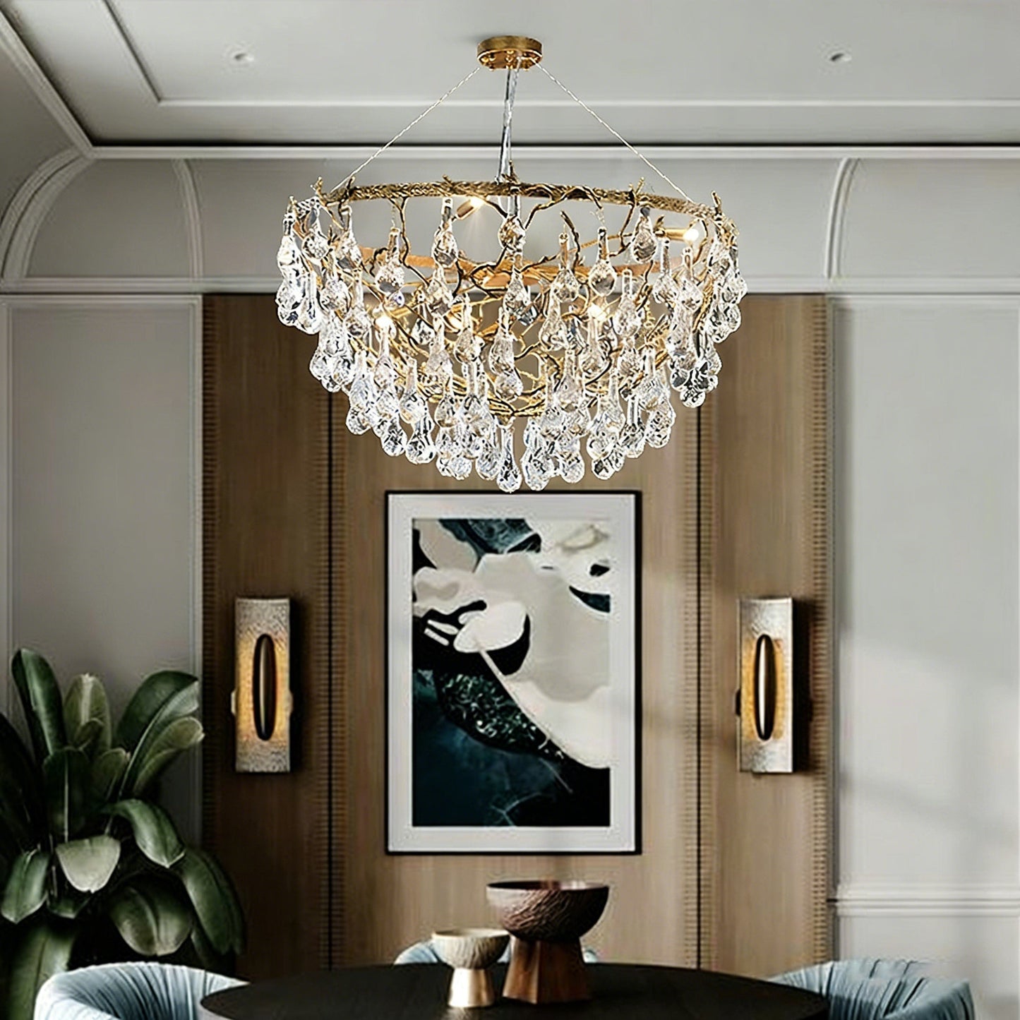 Doris Branch Brass Crystal Chandelier