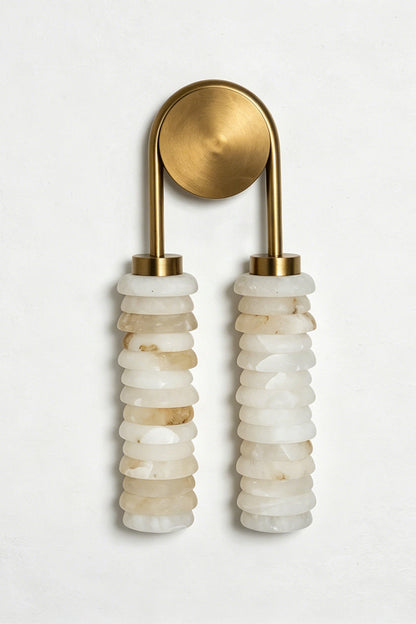 Dual Strata Alabaster Wall Lamp | Metal, Alabaster | Extreme close-up of unlit layered alabaster sections | vexa lamps