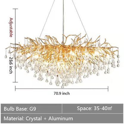 Stunning Tree Branch Crystal Chandelier with Clear Teardrop-shaped for Living/Dining Room