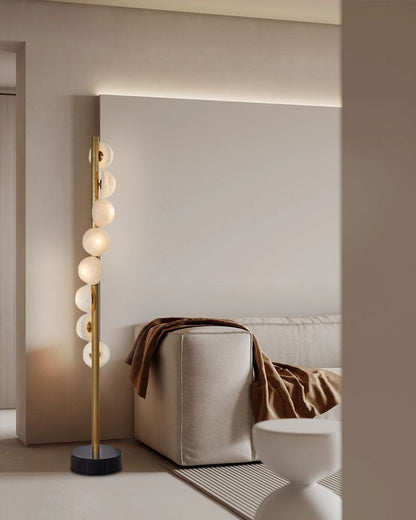 Vertical Antique Alabaster Globes in semi-flush fixtures Standing Marble Floor lamp