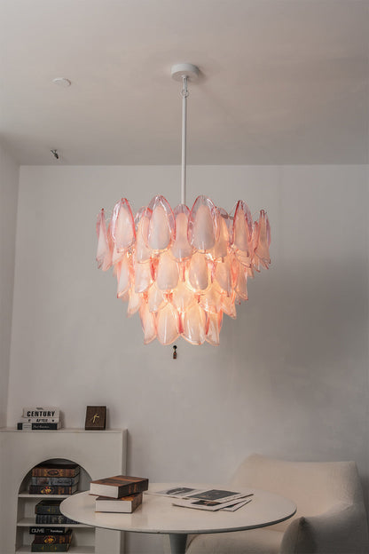 Elysian Bloom Rose Glass Chandelier | Metal, Glass | Positioned over a small round table and armchair in a minimalist room corner | vexa lamps