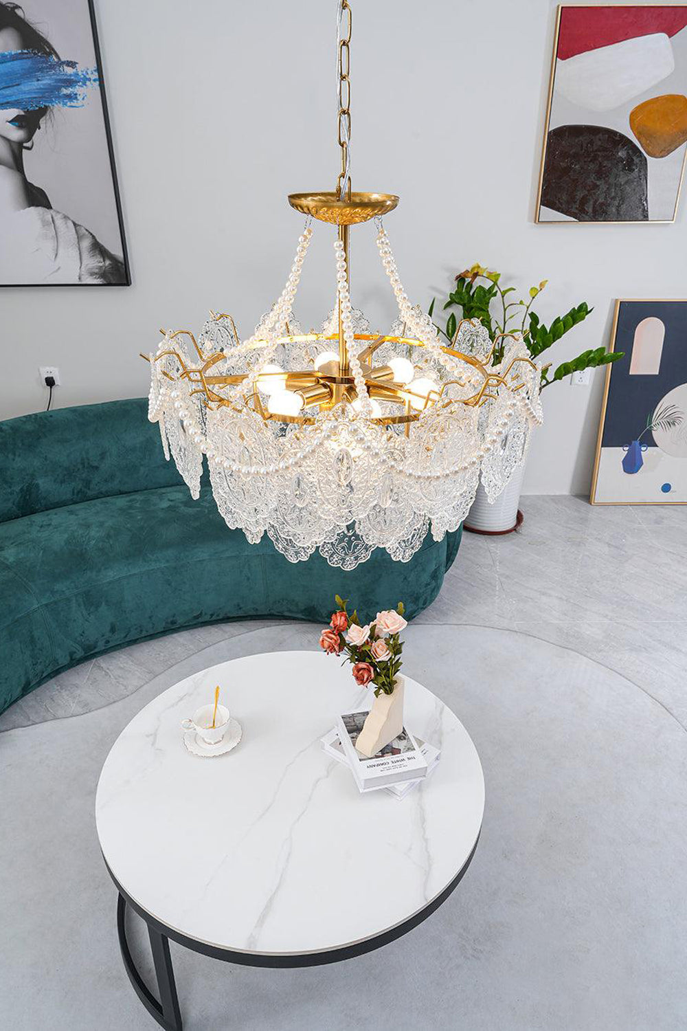 Embossed Pearls Glass Chandelier - morylighting