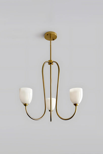 3-light Ethereal Floret Lacquer Chandelier with white glass shades | Metal, Glass | Isolated product shot on white background | vexa lamps