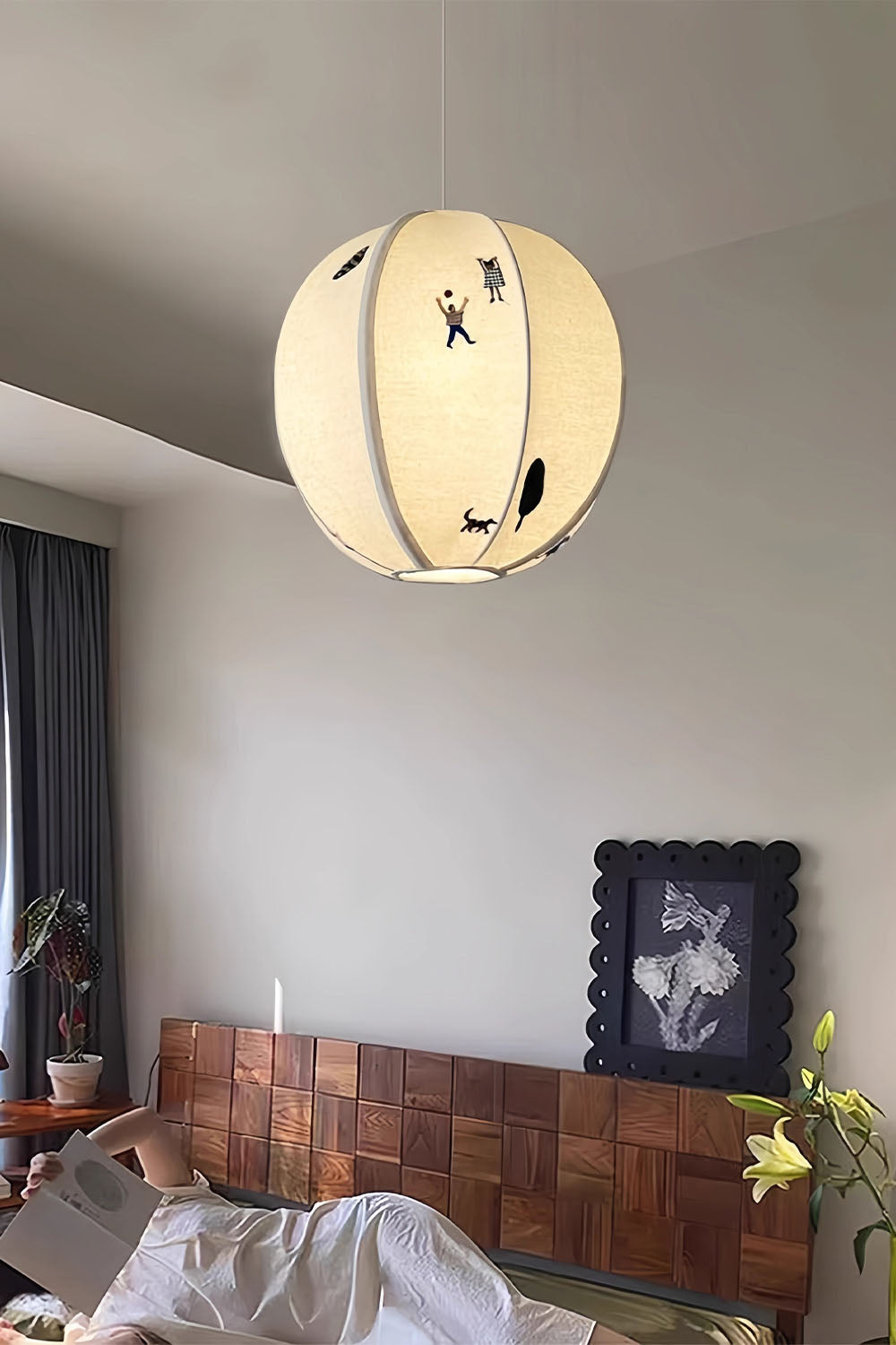 Fabric Embroidery Round Pendant Lamp - view 2 | morylighting