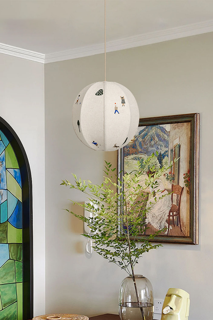 Fabric Embroidery Round Pendant Lamp - view 4 | morylighting
