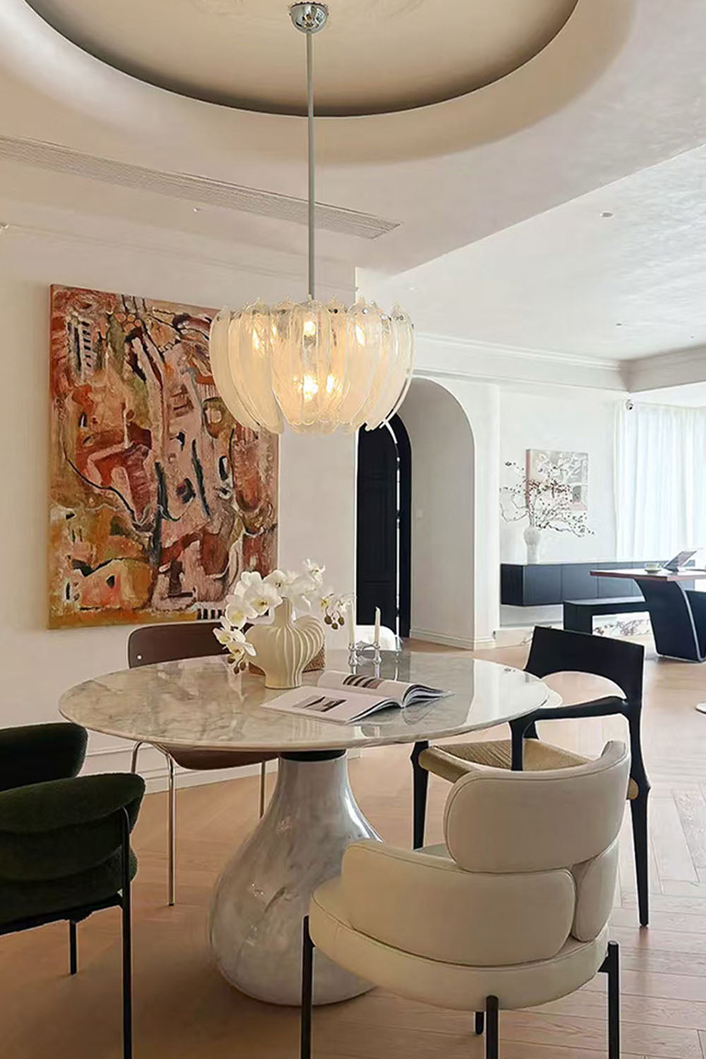 Feather Glass Chandelier - view 2 | morylighting