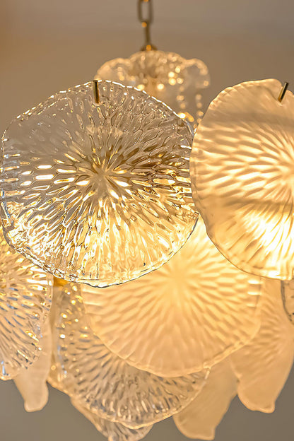 Fiore Radiance Glass Disc Chandelier featuring elegant, hand-finished glass discs with luminous texture.