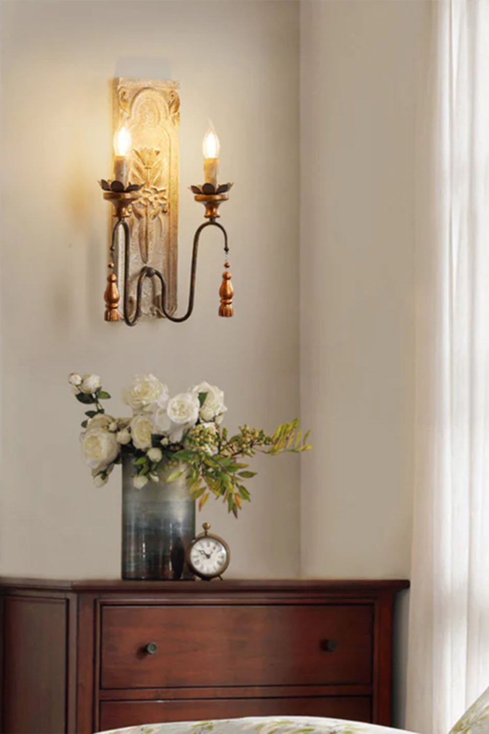 French Country Wooden Wall Lamp - view 3 | morylighting
