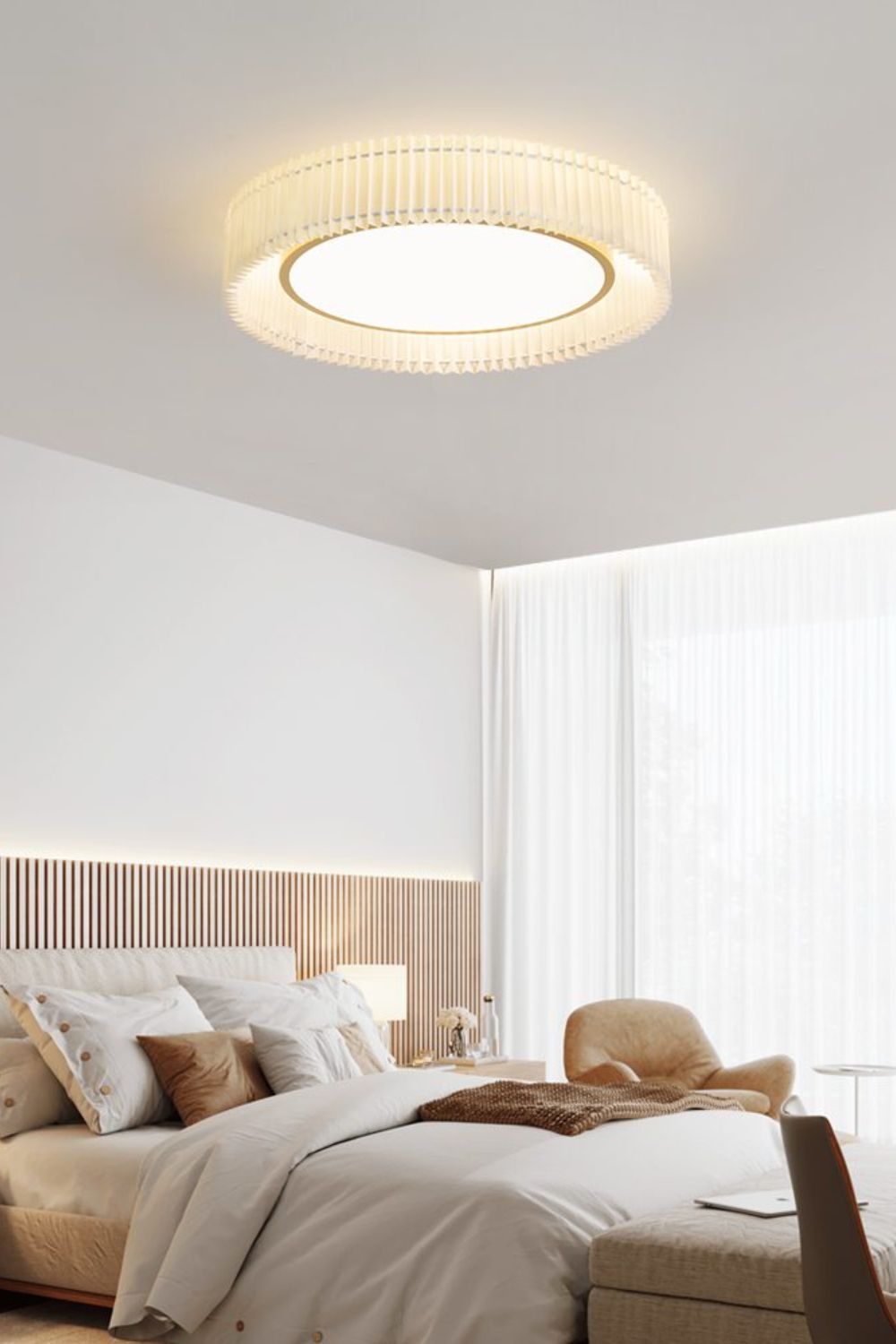 Round French Pastoral Pleated Fabric Ceiling Lamp - view 10 | morylighting