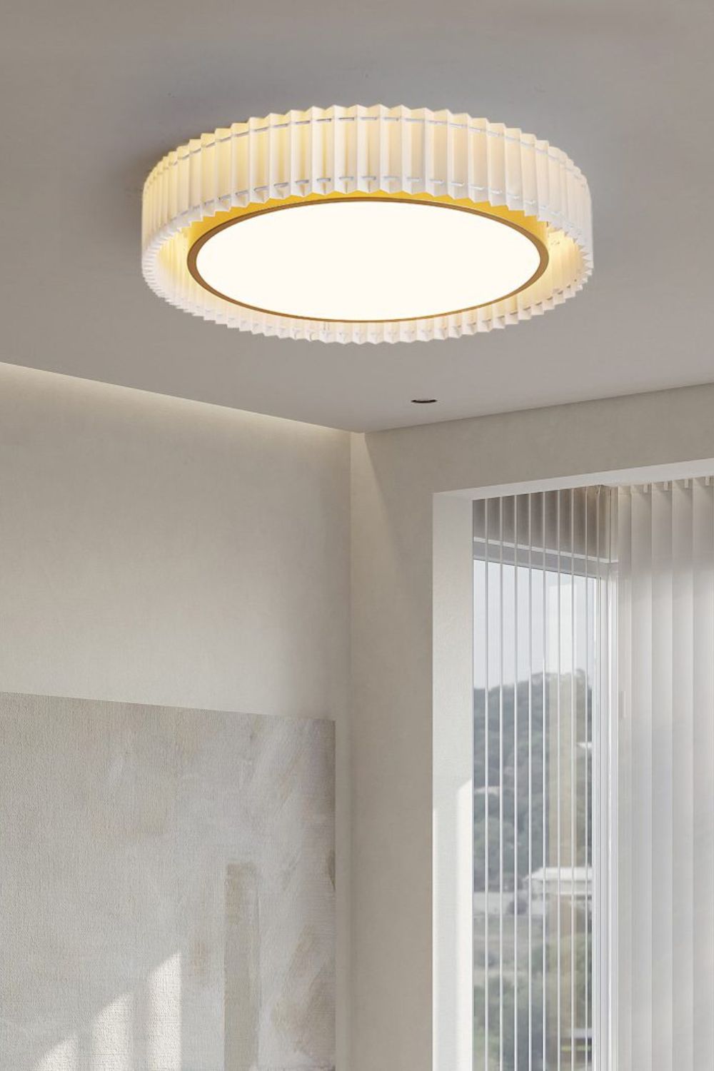 Round French Pastoral Pleated Fabric Ceiling Lamp - view 11 | morylighting