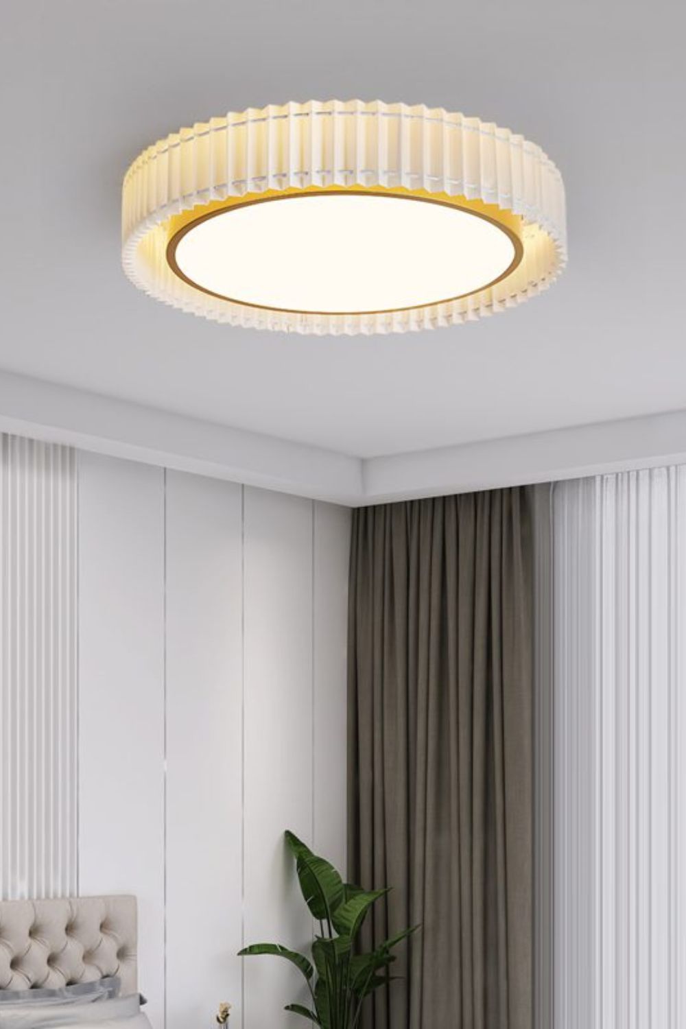 Round French Pastoral Pleated Fabric Ceiling Lamp - view 3 | morylighting