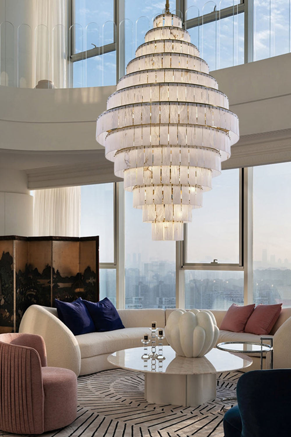 Giant Tiered Alabaster Foyer Chandelier - view 2 | morylighting