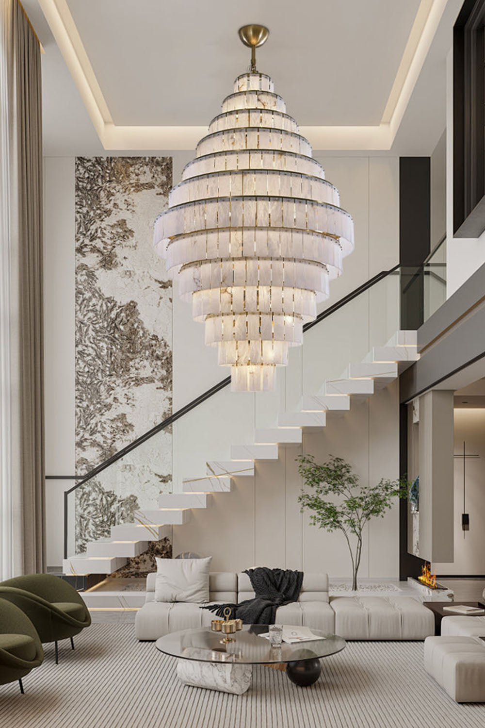 Giant Tiered Alabaster Foyer Chandelier - view 5 | morylighting