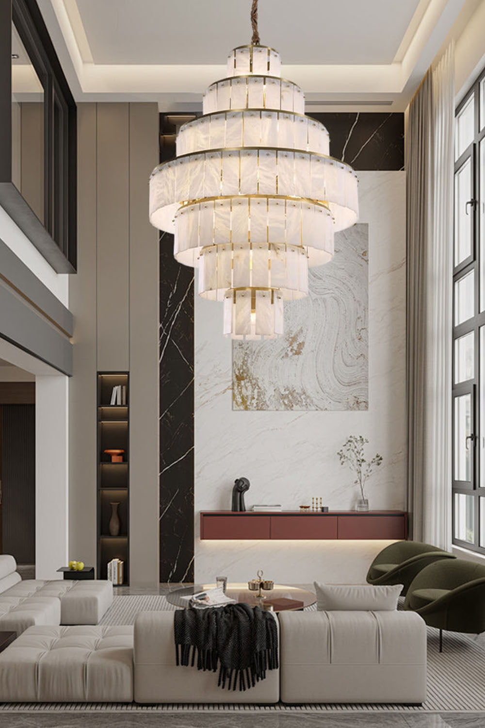 Giant Tiered Alabaster Foyer Chandelier - view 6 | morylighting