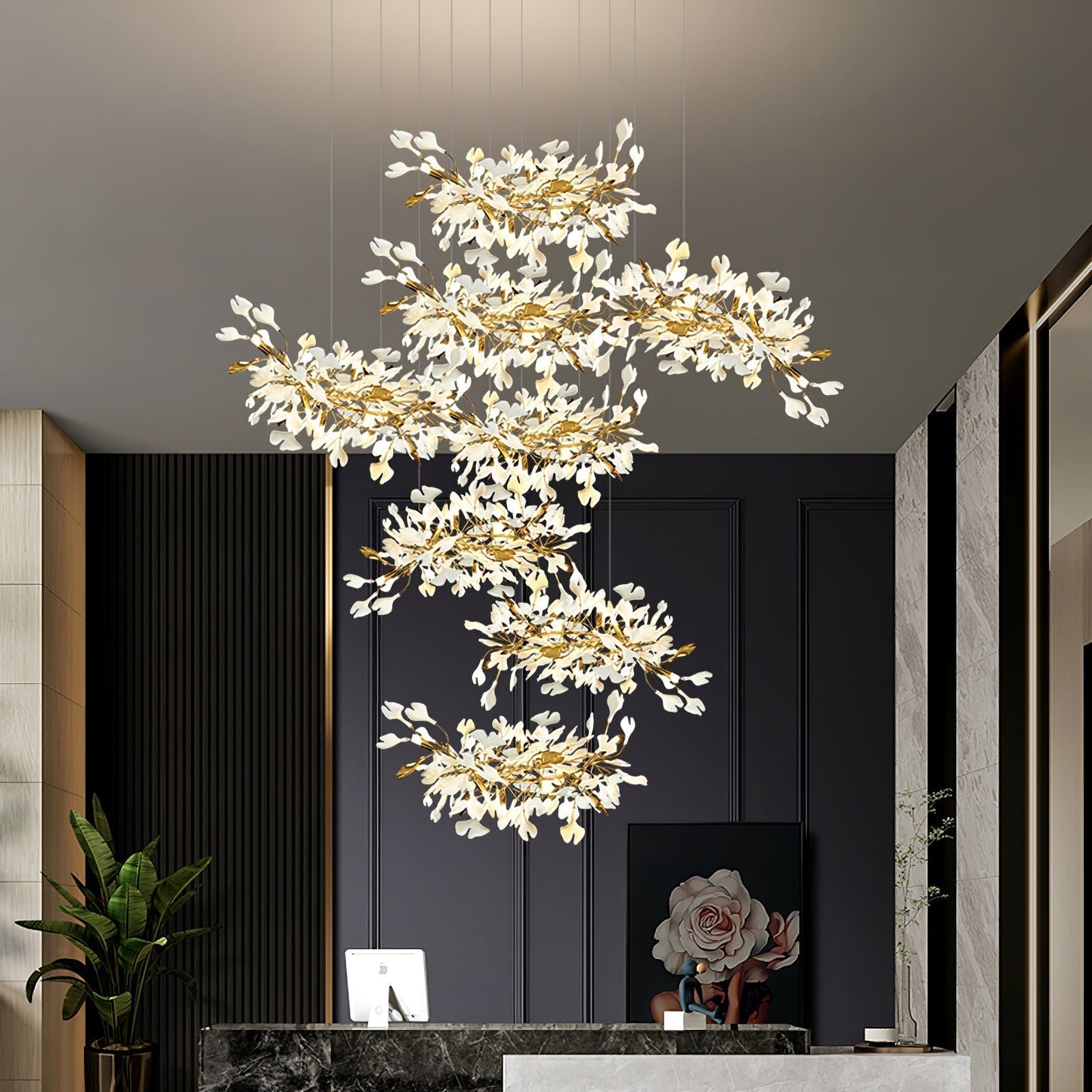 Gingko Leaves Ceramics Spiral Branch Chandelier