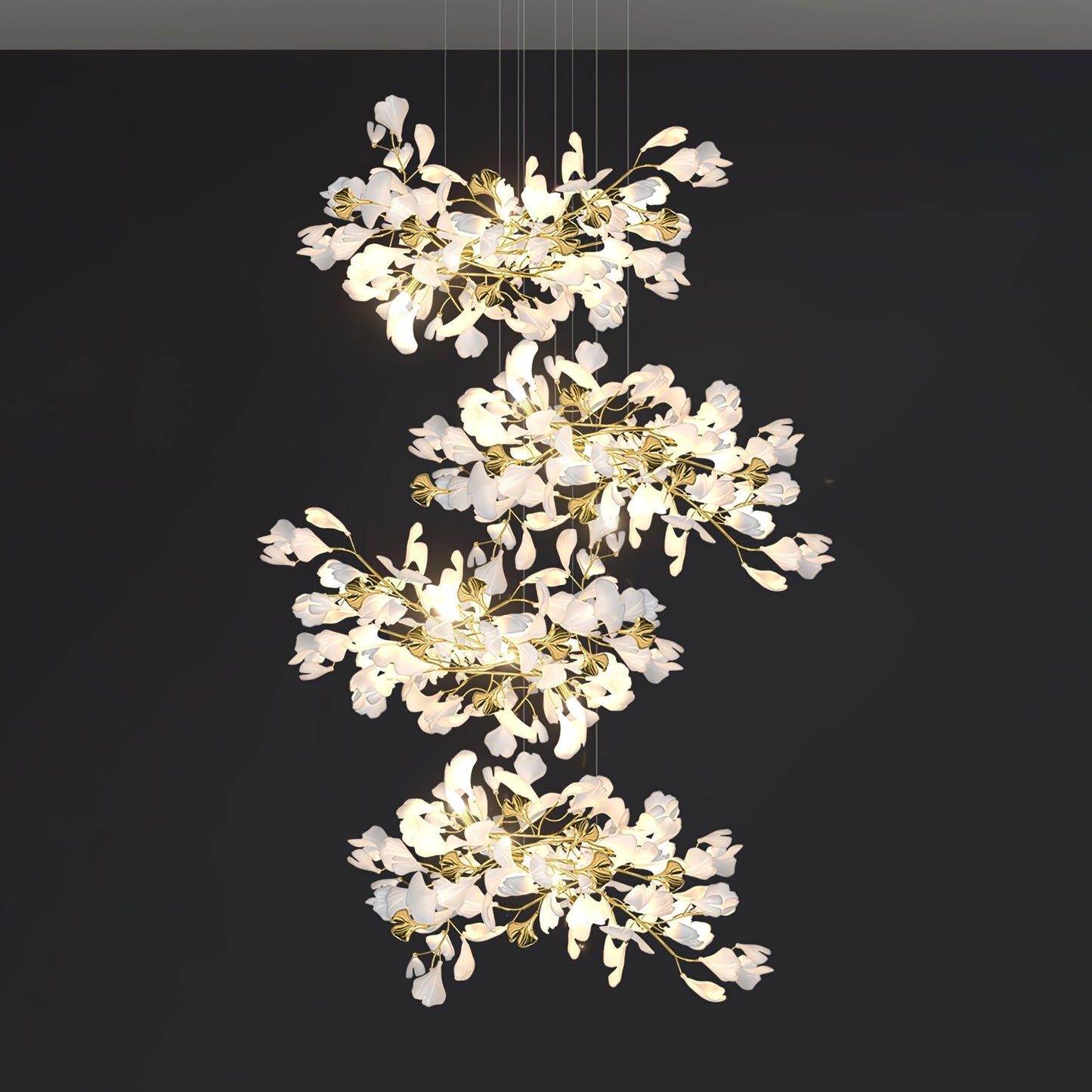 Gingko Leaves Ceramics Spiral Branch Chandelier