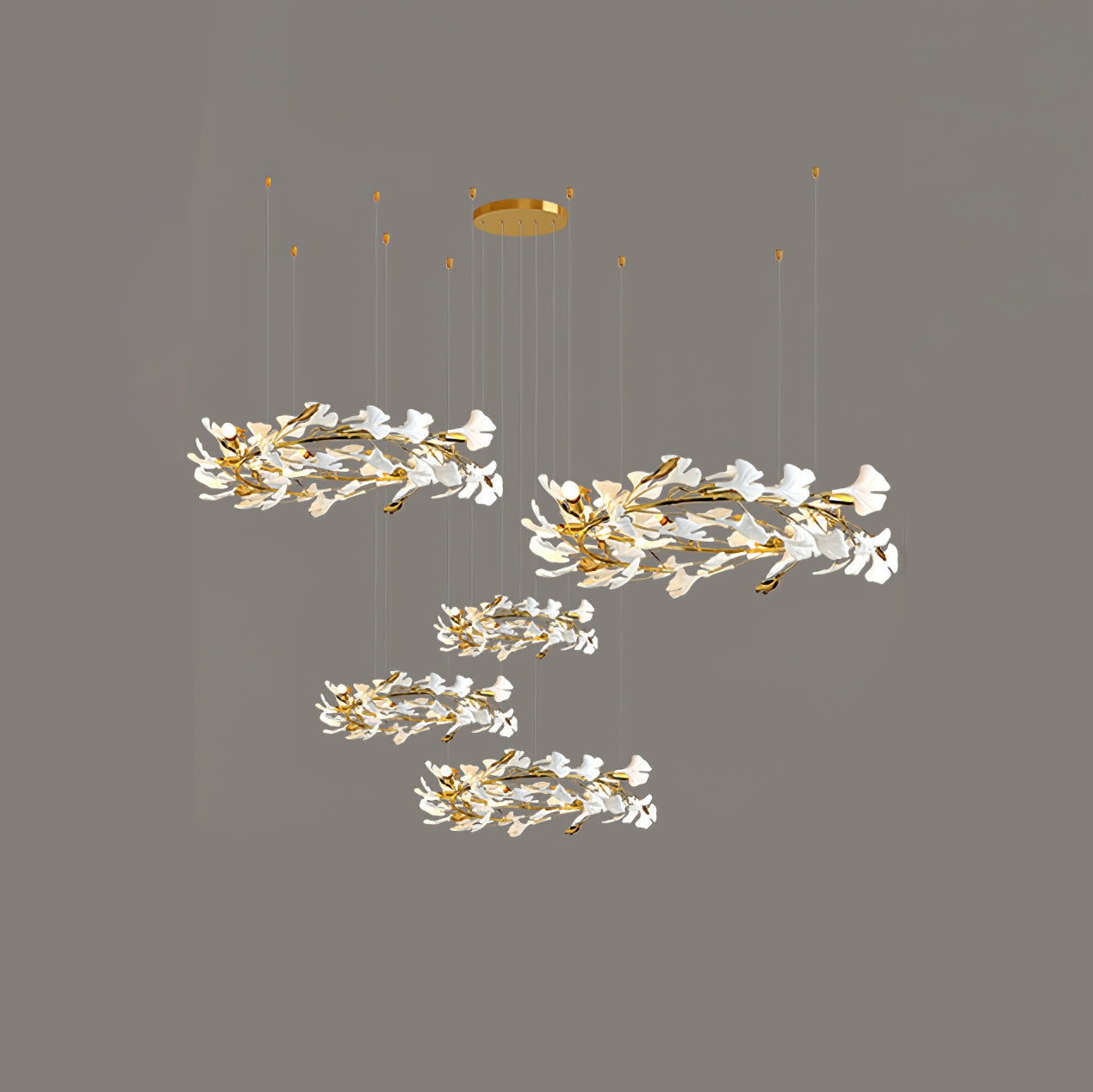 Gingko Leaves Ceramics Spiral Branch Chandelier