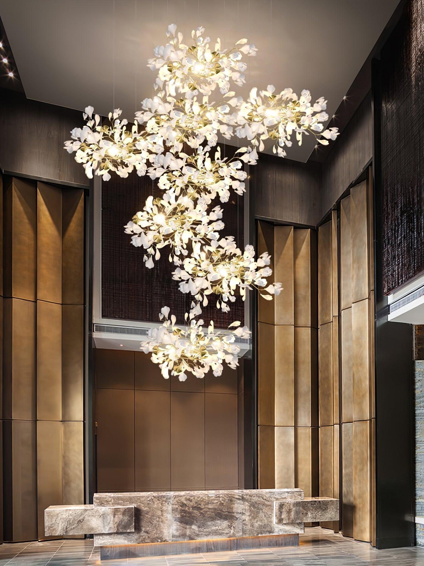 Gingko Leaves Ceramics Spiral Branch Chandelier