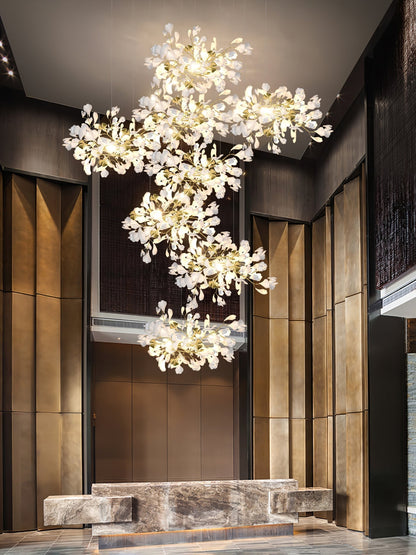 Gingko Leaves Ceramics Spiral Branch Chandelier