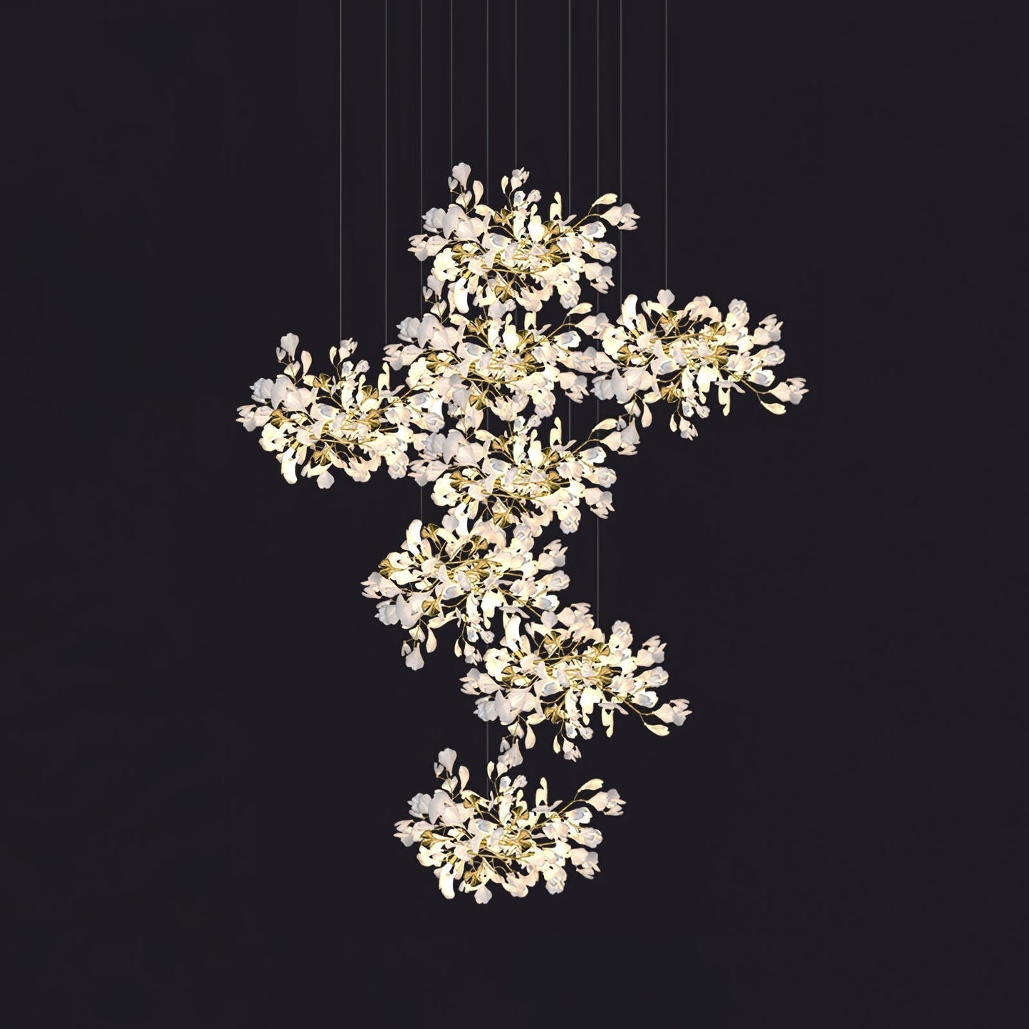 Gingko Leaves Ceramics Spiral Branch Chandelier