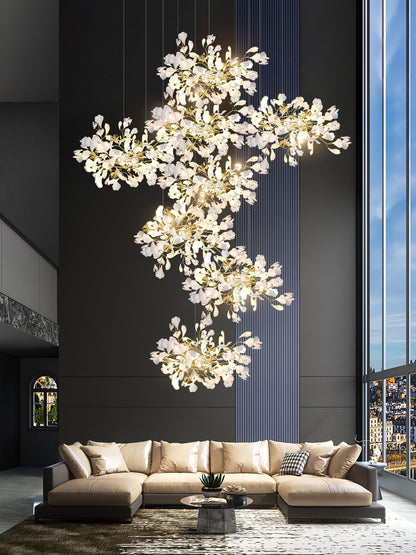 Gingko Leaves Ceramics Spiral Branch Chandelier