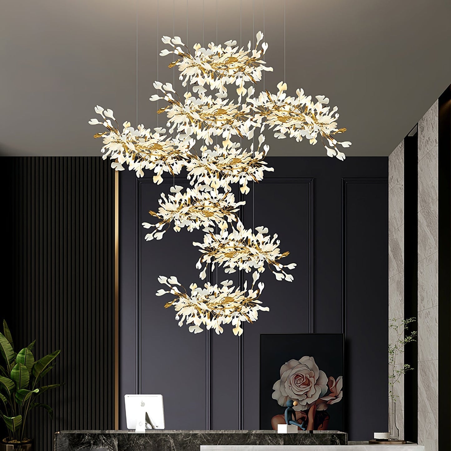 Gingko Leaves Ceramics Spiral Branch Chandelier