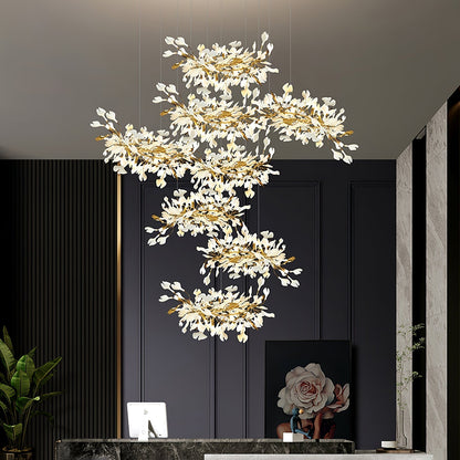 Gingko Leaves Ceramics Spiral Branch Chandelier