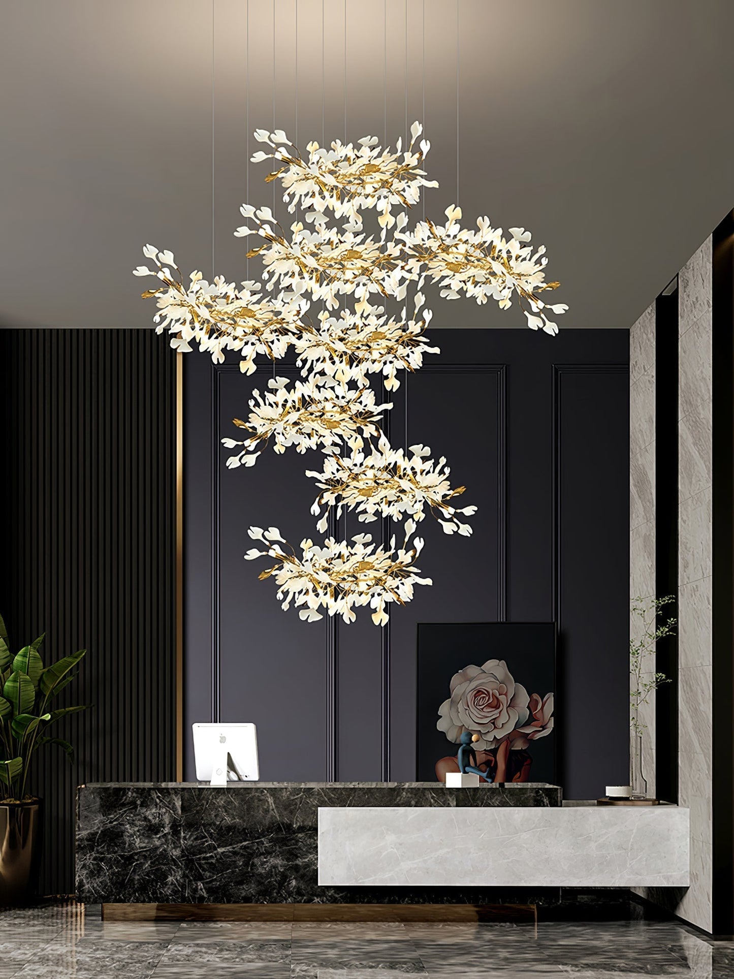 Gingko Leaves Ceramics Spiral Branch Chandelier