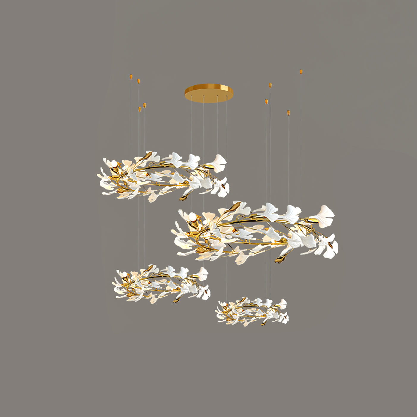 Gingko Leaves Ceramics Spiral Branch Chandelier