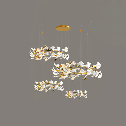 Gingko Leaves Ceramics Spiral Branch Chandelier