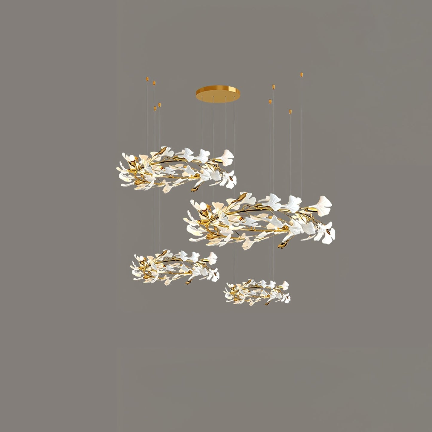 Gingko Leaves Ceramics Spiral Branch Chandelier