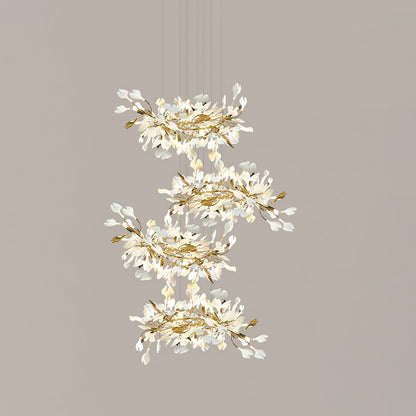 Gingko Leaves Ceramics Spiral Branch Chandelier