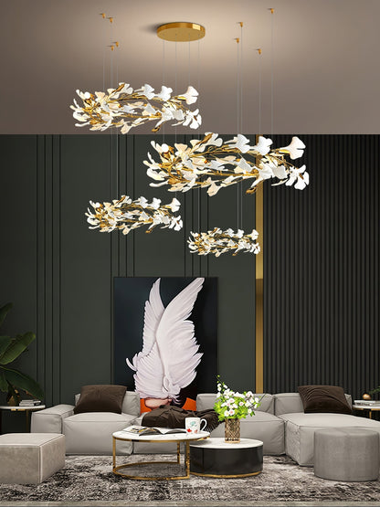 Gingko Leaves Ceramics Spiral Branch Chandelier