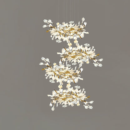Gingko Leaves Ceramics Spiral Branch Chandelier